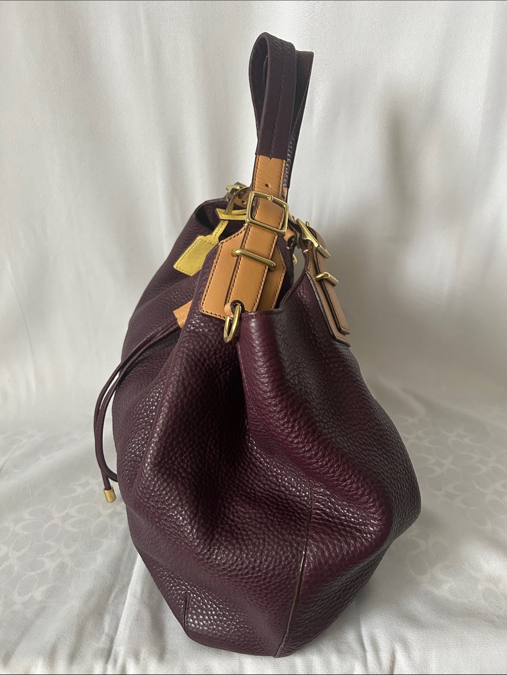 COACH Soft Legacy XI Eggplant Purple Pebbled Leather Drawstring Tote Bag Purse 🌺 - Picture 4 of 11